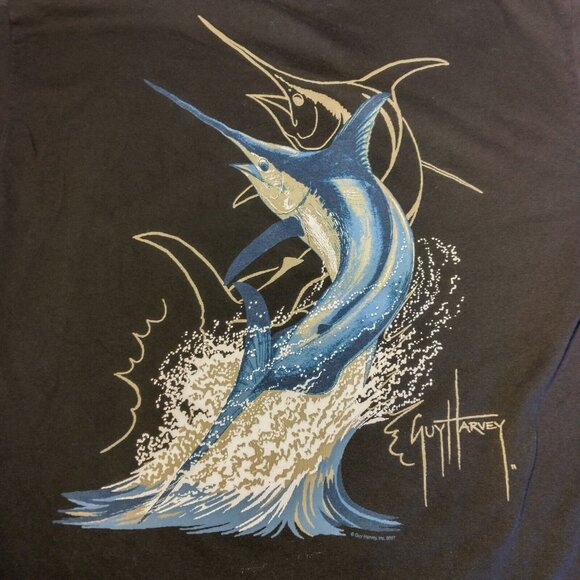 Guy Harvey Bluewater Shirt Men Medium Long Sleeve Blue Marlin Sea Fishing Fish - Picture 1 of 11